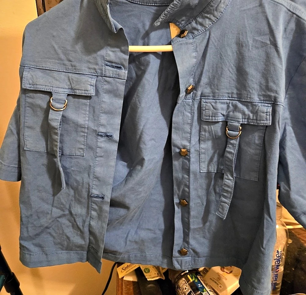 Love Trends Men's Blue Cargo Shorts & Utility Shirt Like New